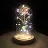 Real Touch Rose Glass Cover Lamp Artificial Gold Leaf Flower Eternal Flower Night Light Christmas Valentine's Day Gift