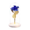 Artificial Gold Rose Flower LED Rose Lamp In Glass Dome On Wooden Batteries Powered Base Anniversary Wedding Gift Home Decor1292K