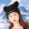 Autumn Winter Women's Knitted Hat Cartoon Cat Ears Embroidery Knit Caps Lady Warm Hats M230