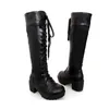 Hot Sale- New Cross Tied Women's Motorcycle Boots Square Heel Knee High Long Boots Slim Lace Up Cosplay Knight Botas