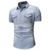 denim shirt men Casual Slim Fit Button Shirt With Pocket Blouse Men Camisa Social Short Sleeve Tops Blouse Playeras De Hombre