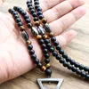 New Design 6MM Tiger stone bead Black Men's Hematite triangle pendants Necklace Fashion Jewelry Beads Necklace For Men