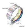 Neuankömmling Edelstahlring für Männer, konische Rillen, 9 mm Breite, mattierter Titan-Regenbogenring, mehrfarbig, schwarz, goldfarben