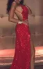 Robes de bal scintillantes à paillettes rouges sexy basse arrière avant haute fente longue sirène 2020 robe de soirée de soirée personnaliser plus taille8431088