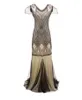 1920 년대 그레이트 개츠비 (Gatsby) 플래퍼 드레스 롱 롱 (Long Maxi) 공식 파티 드레스 여성용 반팔 V 넥 베스 티드 스팽글 긴 드레스