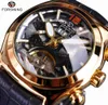 ForSining Convex Glass Stylish Tourbillion 3D Designer äkta läderband Mens Watches Top Brand Luxury Automatic Watch Clock238i