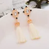 Korean Jewelry Crystal Stud Earrings Alloy Crown Black Long Tassel Earrings For Women Bohemian Brincos From India E551