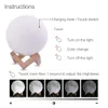 Moon Lamp 3D-utskrift Nattljus Uppladdningsbar Tap Control Lampor 16 Färger Ändra fjärrled Led Moon Light Gift
