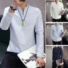 メンズカジュアルシャツメンズコットンリネンヘンリーシャツ2021秋のドレス男性スリムフィット長袖アジアのサイズ