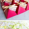 Rose Red Wedding Favor Holders Candy Boxes Triangle Shape Gold Stamp Candy Box Bridal Presents 10 PCS European Weddings Supplies T1768766
