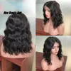 180density completo brasileira peruca curta ondulado natural solta onda negra Bob Wig Para Negras sintética peruca Pré arrancado com cabelo do bebê