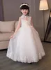 Abito da festa di compleanno per bambina con colletto alto, perline, paillettes, tulle, applicazioni, fiori, ragazza, principessa, abito lungo, per bambini, prima comunione