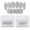 Hot Iced Out CZ Stone 18k Gold Plated Grillz Set 6 Top Bottom Griglie Dental Bocca Caps