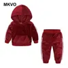 Meninos e meninas infantis Spring e Autumn Sports Velvet Veludo de duas peças Casual com capuz Top Manvas Longa Conjuntos infantis