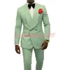 Green Beach Casual Business Men Suits Groom Tuxedos Best Man Bridegroom Formal Suit Wedding Tuxedos Suits Groomsmen Suits (Jacket+Pants)