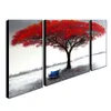 Yhhp Hand Painted Oil Painting Abstract Red Tree 3 Piece/Set Wall Art with Stretched Framed Ready To Hang