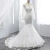 2020 Meerjungfrau Brautkleid Lange Ärmel Backless Hochzeit Gewachsene Kristall Peals Marienneis Kleid Maßgeweihte Oan-Nackenkleid Für Hochzeit