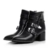 Hot Sale-Plus size 33 to 42 to 48 trendy buckles chunky heel knight boots women designer shoes red grey black 6cm