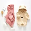 Coreano stile spesso Orso Ear Stampa allentati pagliaccetto hoodies di inverno delle ragazze dei ragazzi delle tute con il cappuccio in pile Outwear per i bambini