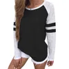 Moda Feminina Striated Hoodies Plus Size Manga Comprida Patchwork Blusa Designer Rodada Collar Tops Esporte Lazer Camisas Roupas Clube S-5XL