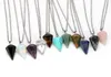 2019 Natural Gemstone pingente colar de cristal cura Chakra Reiki Silver Stone Hexagonal Prisme Cone Pendulum encanto Colares