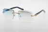 Factory Wholesale Selling Rimless Sunglasses Optical 3524012-A Original marble Blue Plank High Quality Carved lense Glass Unisex Glasses