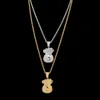 Gold Plated Iced Out CZ Cubic Zirconia Mens USD Money Bag Pendant Chain Necklace personalized Full Diamond Hip Hop Jewelry Gifts f304w