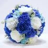 fiori da sposa blu elegante damigella d'onore con bouquet da sposa fiore artificiale rosa con bouquet da sposa in cristallo