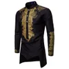 Lyx Afrikanskt tryckskjorta Män Långärmad Dashiki Manlig Vår Höst Golden Printed Tuxedo Blouse Camisas Masculina