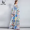 Ld Linda Della Fashion Designer Maxi Dress 3xl Plus Size Women's Long Sleeve Boho Colorful Flower Print Casual Long Dress Y19012201