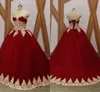 Or dentelle rouge tulle robes de bal de Quinceanera robes 2020 plissée sans bretelles longueur de plancher douce 16 robe robes de bal longue image réelle