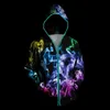 Mens kvinnor färgglada glödande kappa 3D varg djurtryck led lysande blixtlås toppblus punk stil hoodie sudaderas con capucha9634068