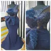 2019 ASO EBI Arabiska Navy Blue Billiga Aftonklänningar Lace Beaded Mermaid Prom Klänningar Sexig Formell Party Andra Receptionen Klänningar Klänningar