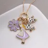 New Kids Girls Long Chain Necklace With Cute Maid Flower Pendants Children Necklace Party Jewelry 1Pcs