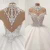 Luxury Ball Gown Wedding Dresses With Sheer neckline Cap Sleeves Beads Crystal Neck High Wedding Gowns Sexy Back Zipper robe de mariee