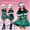 Costume d'arbre de Noël pour femmes adultes, ensemble de chapeaux et cape, mini robe trapèze superposée avec bordure pelucheuse blanche et boules d'étoiles, tenue de Cosplay