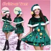 Free Size Erwachsene Frauen Weihnachtsbaum Kostüm Cape Hut Set Lagen A-Linie Minikleid mit weißem Flauschbesatz und Sternenkugeln Cosplay Outfit