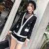 Aihuyigui Black White Tweed Set Winter Women Buttons V-Neck High Street Blazer + Woolen Shorts 2 Piece Set V041