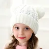 Kid Crochet Knit Beanies Chapeau Filles Doux Double Boules d'hiver chaud Chapeau 12 couleurs extérieur Baby Pompon Caps ski