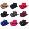 Winter Fedora Hat Men kobiety metalowa krowa głowa Western Cowboy Woolen Jazz Hat Fint Hat Wide Brim Hats3533136