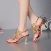 Women Banquet Prom Party Shoes Plus Size 11 Summer Rhinestone Sandals Open Toe Chunky Heel Strappy Wedding Shoes for Bride Red Black Color