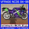 Комплект для HONDA RVF400R V4 новый фиолетовый зеленый VFR400R 1994 1995 1996 1997 1998 270HM.29 VFR400 РВФ ВФР 400 р NC35 ВФР 400р 94 9596 97 98 обтекатель