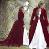 New Winter Christmas Ball Gown Wedding Dresses Cloaks Burgundy Velvet Long Sleeves Flowers Plus Size Formal Bridal Gowns With Jacket Coat