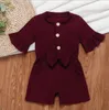 Baby Designer Kläder Kids Girls Bow Rompers Summer Flare Ärm Art Artikel Pit Jumpsuit Barn Ficka Härlig Casual Onesies Bodysuit YP683