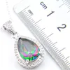 2 färg heta 10st mode 925 silver mystic topaz pärlor charm regnbåge vatten droppe cubic zirconia kvinnor halsband hänger med kedja 10 * 14mm