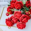 Masaüstü Sahte Peonies Gerçekçi 3 Kafaları Çiçek Düğün Dekor Bahçe Düzenleme Parti DIY Otel Hediyeler Tatil Yapay Çiçek