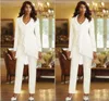 Elegant White Chiffon Mothers Pant Suits Custom Made Ruffles Mother of the Bride Gowns Long Sleeves Summer Formal Jumpsuits251H