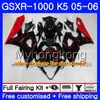 Bodywork For SUZUKI GSXR-1000 1000CC GSXR 1000 05 06 Body 300HM.0 GSX-R1000 1000 CC GSX R1000 K5 GSXR1000 2005 2006 Fairing Lucky Strike Red