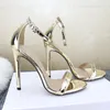 Duży rozmiar Kobiety Designer Sandały Silver Gold High Heel Heel Strap Buty Letnie Super Cienkie Heel Skórzane Buty