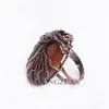 RONGZUAN Adjustable Ring Women Finger Jewelry Natural Stone Tiger Eye Oval Bead Antique Rings Copper Wire Wrapped Tree of Life DX3056